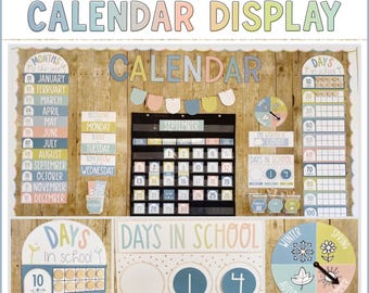 Hello Calm Klassenzimmer, Kalender, Wetter und Tage in der Schule Bearbeitbare Pastell Klassenzimmer Dekoration | Digitaler Download