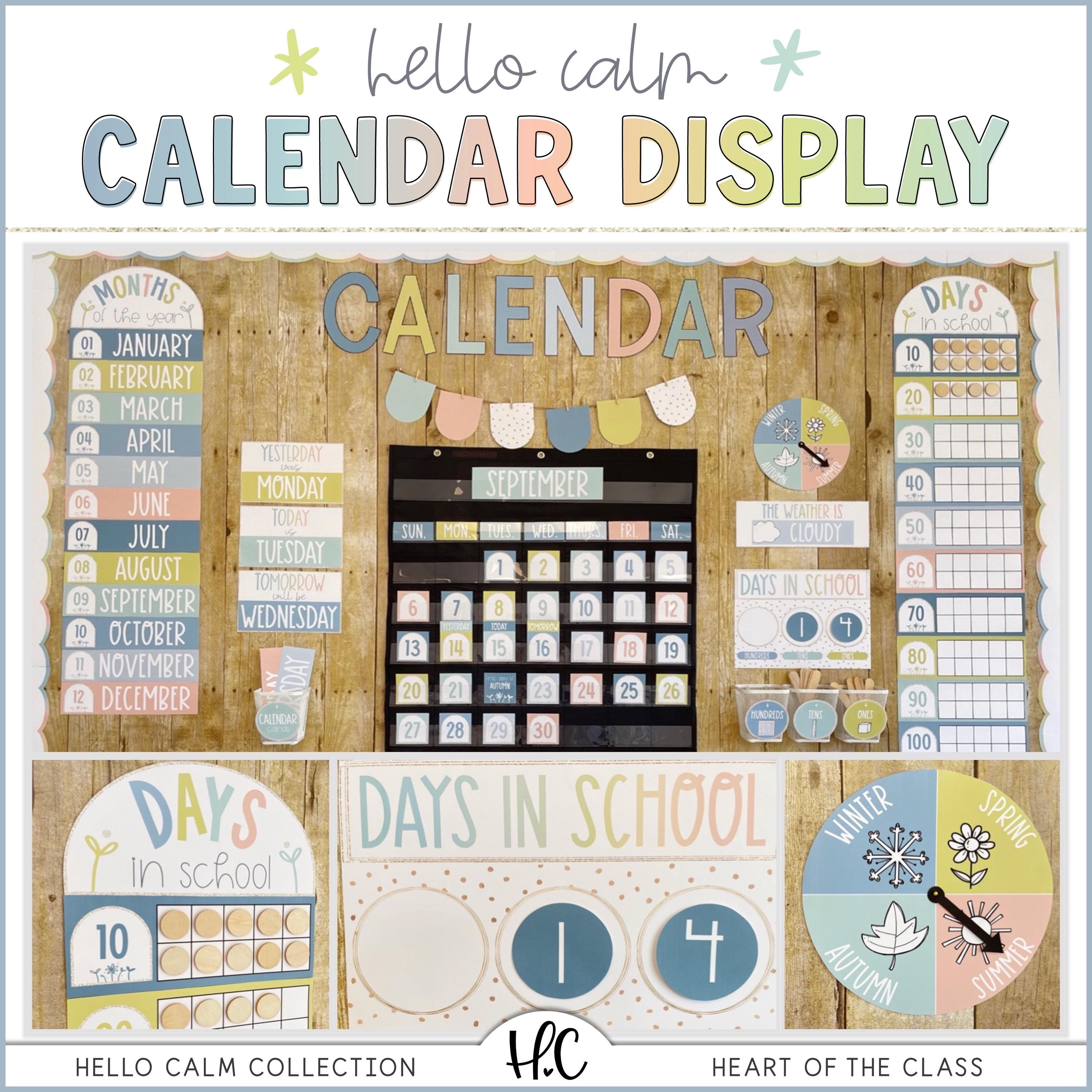 Hello Calm Classroom Calendar, Weather, and Days in School Bulletin Board Display | Editable Pastel Classroom Decor | Digital Download