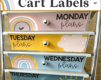 Rolling Cart Labels | Boho Rainbow Trolley Cart Labels | Classroom Organization Labels | Boho Classroom Decor