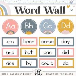 Boho Rainbow Classroom Word Wall | Editable Word Wall | Sight Word Display | Classroom Bulletin Board