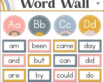 Boho Rainbow Classroom Word Wall | Editable Word Wall | Sight Word Display | Classroom Bulletin Board