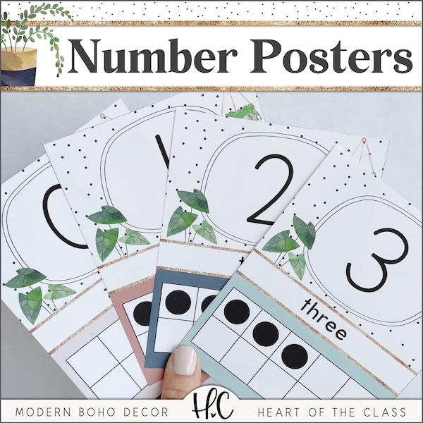 Boho Number Posters | Ten Frame Posters | Number Line | Boho Plants Classroom Decor
