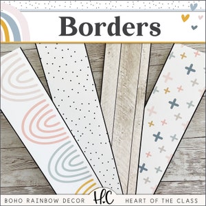 Printable Classroom Borders | Boho Rainbow Bulletin Board Borders | Boho Classroom Decor Bulletin Board Borders | Scalloped Borders