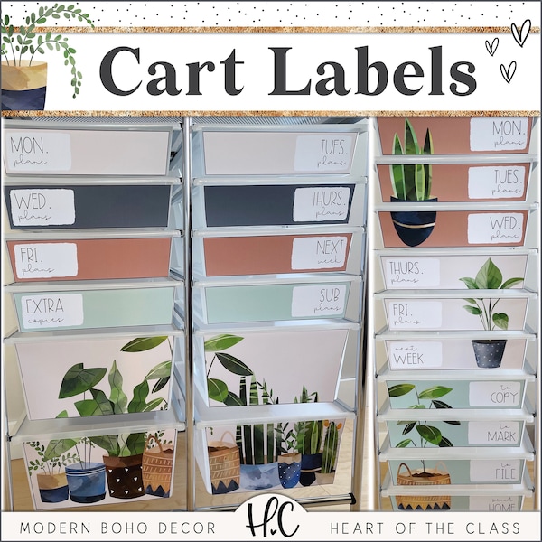 Rolling Cart Editable Labels | Cart Labels for Modern Boho Classroom Decor Bundle | Trolley Cart Drawer Labels | Neutral Rolling Cart Labels