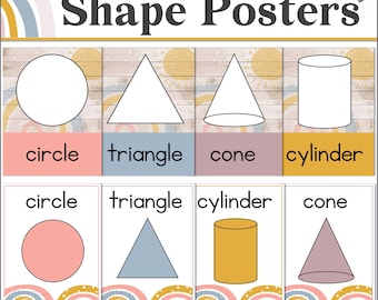 Classroom Shape Posters with 2D and 3D Shapes | Editable Text | Boho Rainbow Classroom Decor