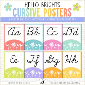 Classroom Cursive Alphabet Posters | Hello Brights Classroom Decor | Printable Classroom Decor