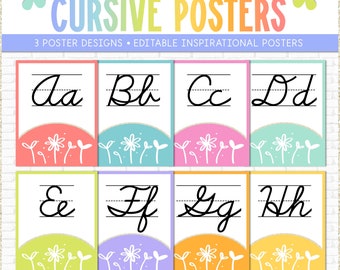 Classroom Cursive Alphabet Posters | Hello Brights Classroom Decor | Printable Classroom Decor