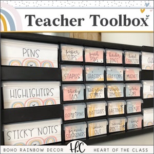 Teacher Toolbox | Editable Teacher Toolbox Labels | Toolbox for Classroom | Boho Rainbow Classroom Decor | Editable Class Decor
