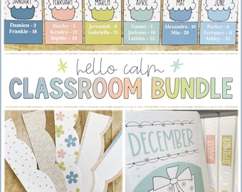 Hello Calm Classroom Decor Bundle: Editable Pastel Theme (Digital Download)