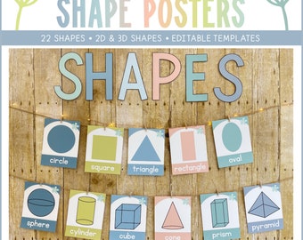 2D and 3D Shape Posters for Classroom and Homeschool with Editable Text | Hello Calm Classroom Decor | Printable Classroom Decor