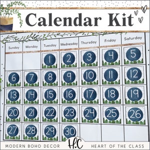 Calendário de sala de aula Boho | Plantas Boho | Decoração de sala de aula editável