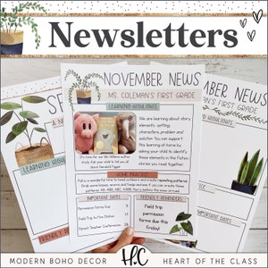 Classroom Newsletters | Boho Plants Classroom Decor | Editable Classroom Newsletters