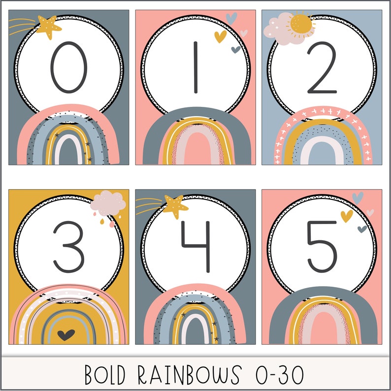 Boho Rainbow Number Posters Ten Frames Posters Classroom - Etsy