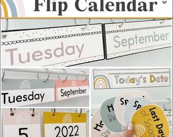 Flip Calendar | Boho Rainbow Classroom Decor | Classroom Calendar