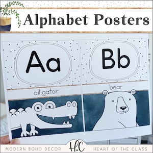 Modern Boho Classroom Alphabet Posters with Graphics | Printable Alphabet Classroom Posters | Modern Boho Plants Classroom Decor Bundle