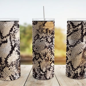 Snake Skin Tumbler Wrap PNG, Brown Snake Pattern 20 oz Skinny Tumbler Sublimation Design Straight Tapered Template, Seamless Tumbler Wrap