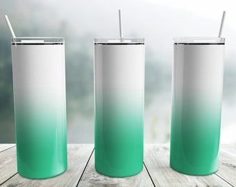 Mint Ombre Tumbler Wrap PNG, Bianco a Menta 20 oz Skinny Tumbler Sublimation Design Template, Seamless Tumbler Wrap, Gradient Tumbler Png