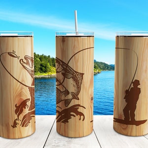 Fishing Tumbler Wrap PNG, Wood Seamless 20 oz Skinny Tumbler Sublimation Design Straight Tapered Template, Digital Download