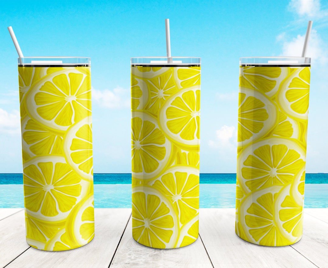 Summer Lemon Tumbler Wrap PNG, 20 Oz Skinny Tumbler Sublimation Design