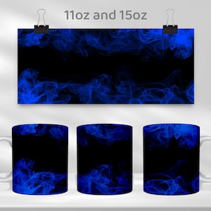 Blue Smoke Mug Sublimation Template, Black to Blue 11oz & 15oz Mug Wrap Sublimation Design, Background Smokey Mug Template, Cricut Mug Press