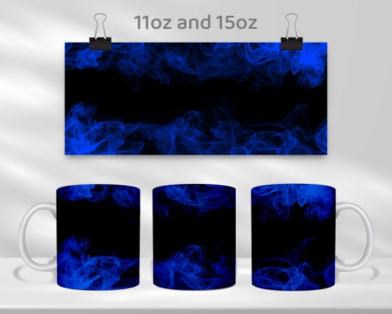 Blauer Rauch Tasse Sublimation Vorlage, Schwarz auf Blau 11 Unzen & 15 Unzen Tasse Wrap Sublimation Design, Hintergrund Rauchige Tasse Vorlage, Cricut Tassenpresse