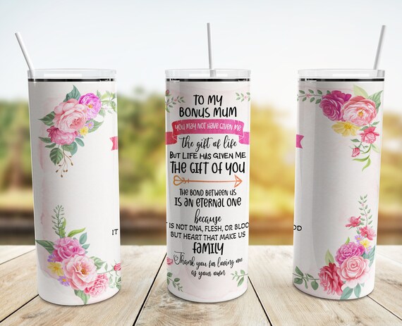 Bonus Mum Tumbler Wrap PNG, Mothers Day 20 oz Skinny Tumbler Sublimation Design Straight Tapered Template, Digital Download