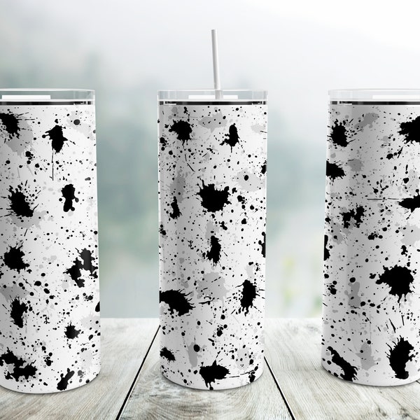 White Black Power Wash Tumbler Wrap PNG, Splash 20 oz Skinny Tumbler Sublimation Design, Add School Logo, Splatter Painting