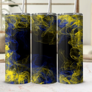 Yellow Blue Smoke Tumbler Png, 20 oz Skinny Tumbler Wrap Sublimation Design Straight Tapered Template, Background Smokey Tumbler
