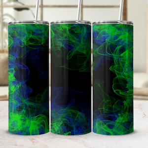 Green Blue Smoke Tumbler Png, 20 oz Skinny Tumbler Wrap Sublimation Design Straight Tapered Template, Background Smokey Tumbler
