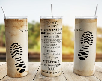 Bonus Dad Daddy Step Dad Quote Tumbler Wrap PNG, Día del Padre 20 oz Skinny Tumbler Sublimation Design Straight Tapered Template