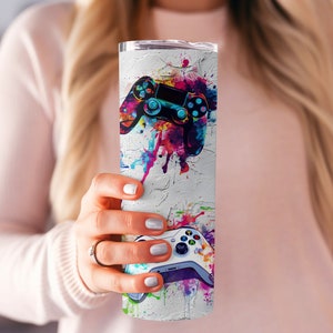 Gamer Tumbler Wrap PNG, Neon Video Game Controller 20 Oz Skinny Tumbler ...