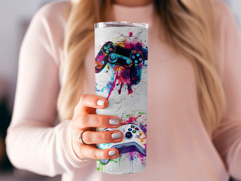 Gamer Tumbler Wrap PNG, Neon Video Game Controller 20 Oz Skinny Tumbler ...