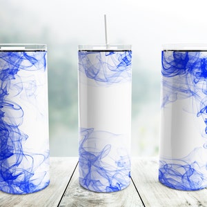 Blue Smoke Tumbler Png, Blue White 20 oz Skinny Tumbler Wrap Sublimation Design Straight Tapered Template, Background Smokey Tumbler