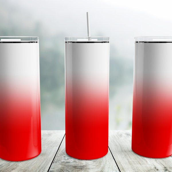 Red Ombre Tumbler Wrap PNG, White to Red 20 oz Skinny Tumbler Sublimation Design Template, Seamless Tumbler Wrap, Gradient Tumbler Png