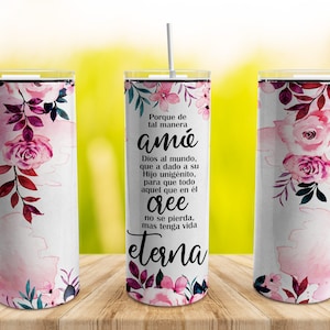 SPANISH | For God so Loved the World Tumbler Wrap PNG, 20 oz Skinny Tumbler Christian Bible Verse Sublimation Design Template