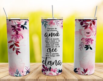 SPANISH | For God so Loved the World Tumbler Wrap PNG, 20 oz Skinny Tumbler Christian Bible Verse Sublimation Design Template