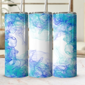 Teal Blue Smoke Tumbler Png, 20 oz Skinny Tumbler Wrap Sublimation Design Straight Tapered Template, Background Smokey Tumbler