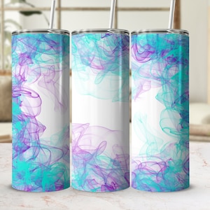Turquoise Purple Smoke Tumbler Png, 20 oz Skinny Tumbler Wrap Sublimation Design Straight Tapered Template, Background Smokey Tumbler