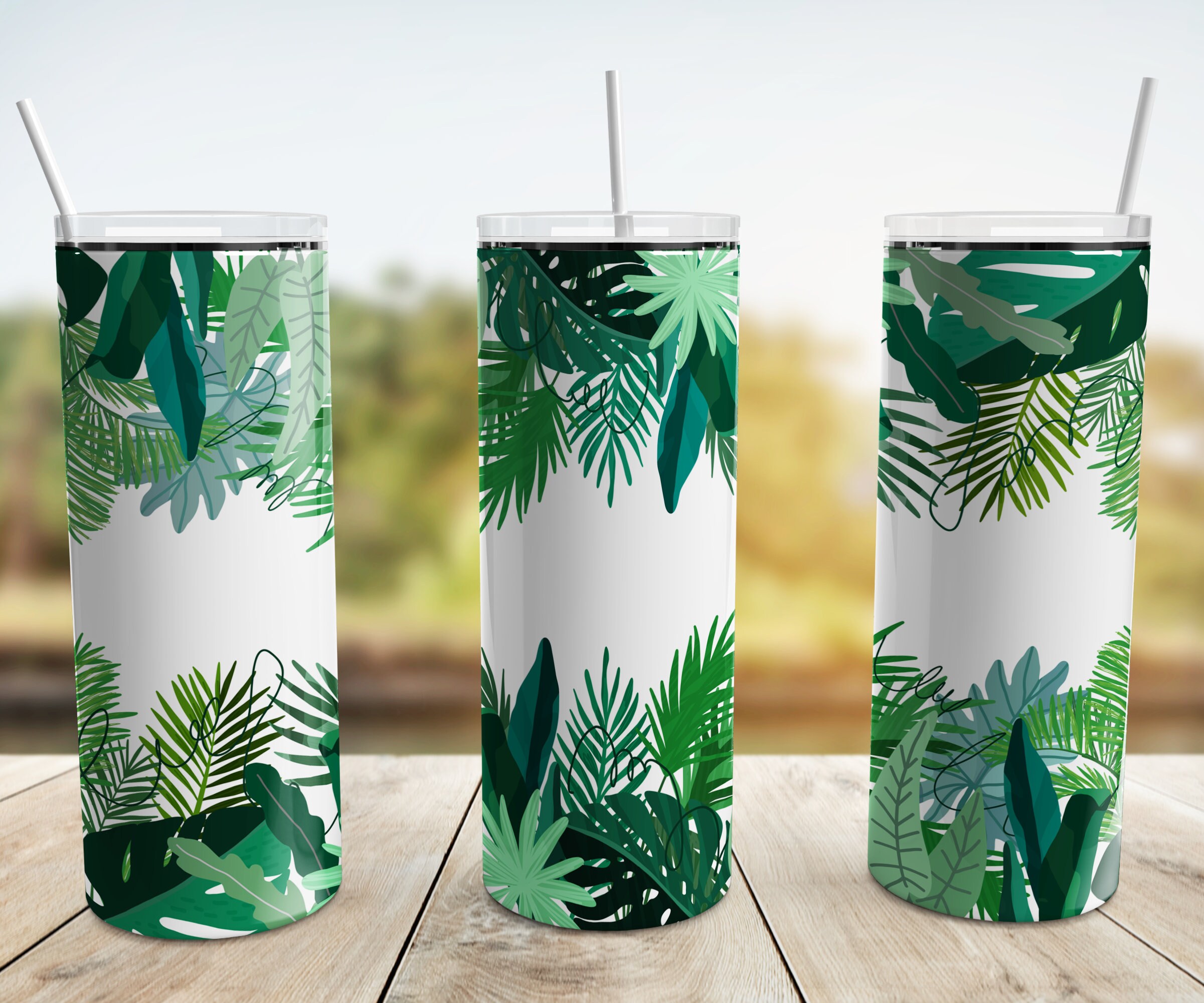 Tropical Leaves Tumbler with Handle