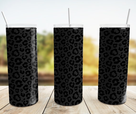 Black Leopard Tumbler Wrap PNG, Leopard Print 20 oz Skinny Tumbler Sublimation Design Straight Tapered Template, Digital Download