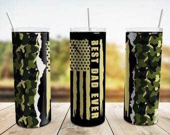 Best Dad Ever Becher Wrap PNG, Vatertag 20 oz Skinny Tumbler Sublimation Design Vorlage, Dad Camo Amerikanische Flagge, Digitaler Download