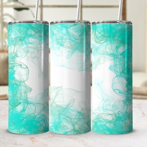 Turquoise Mint Smoke Tumbler Png, 20 oz Skinny Tumbler Wrap Sublimation Design Straight Tapered Template, Background Smokey Tumbler