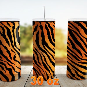Tiger Print Tumbler Wrap PNG, Tiger Fur Animal Print Seamless 30 oz Skinny Tumbler Sublimation Design Template, Digital Download