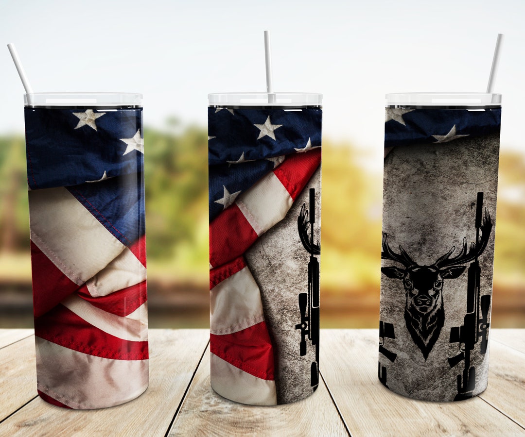 American Flag Deer Hunting Tumbler Wrap PNG, 20 Oz Skinny Tumbler ...