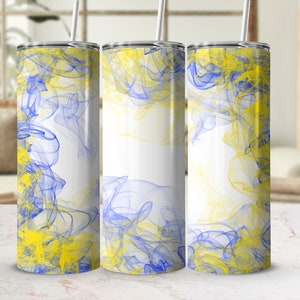 Vaso de humo azul amarillo Png, 20 oz flaco envoltura de vaso diseño de sublimación plantilla cónica recta, vaso ahumado de fondo