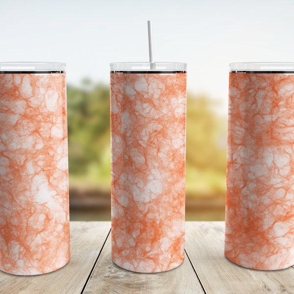 Orange Marble Tumbler Wrap PNG, 20 oz Skinny Tumbler Sublimation Design Straight Tapered Template, Digital Download