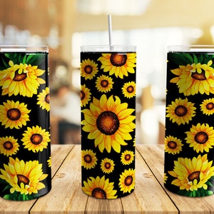 Sunflowers Tumbler Wrap PNG, 20 oz Skinny Tumbler Sublimation Design Straight Tapered Template, Digital Download
