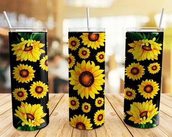 Sunflowers Tumbler Wrap PNG, 20 oz Skinny Tumbler Sublimation Design Straight Tapered Template, Digital Download