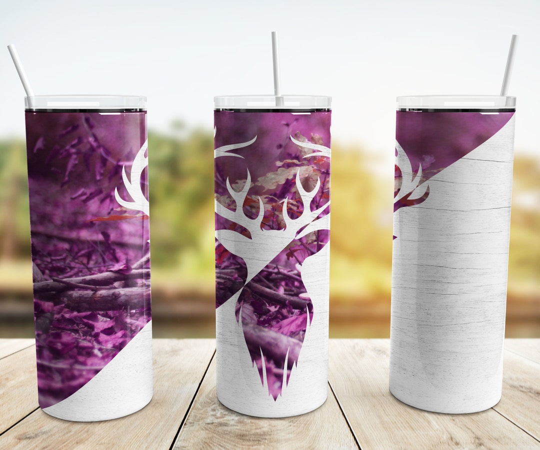 Camp Deer Pink Camo and Wood Tumbler Wrap PNG, 20 Oz Skinny Tumbler ...