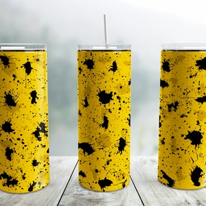 Gold Yellow Black Power Wash Tumbler Wrap PNG, Splash 20 oz Skinny Tumbler Sublimation Design, Add School Logo, Splatter Painting
